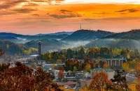 downtown Gatlinburg fall sunset