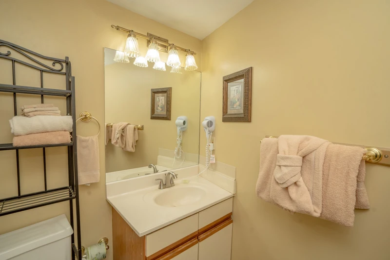Your private bathroom offers soft lighting, fresh towels, and a welcoming vanity where you can comfortably get ready for the day ahead.