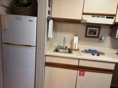 Your fully equipped kitchen makes it easy to whip up meals during your stay, with a full-size refrigerator, sink, and everything you need to feel right at home.