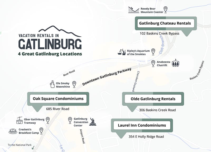 Vacation Rentals in Gatlinburg map