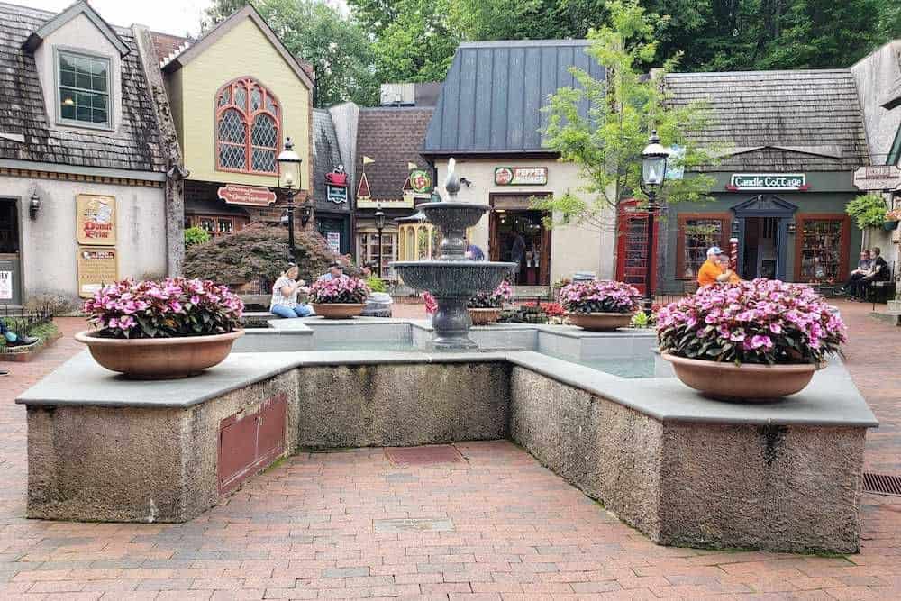 outdoor fountain located at The Village Shops in Gatlinburg